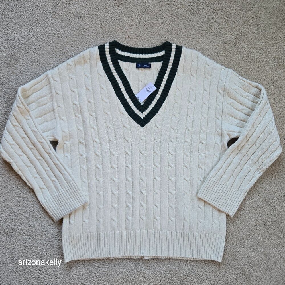 NWT GAP Sweater Tennis Polo Cricket Cable Knit GREEN - Picture 8 of 8